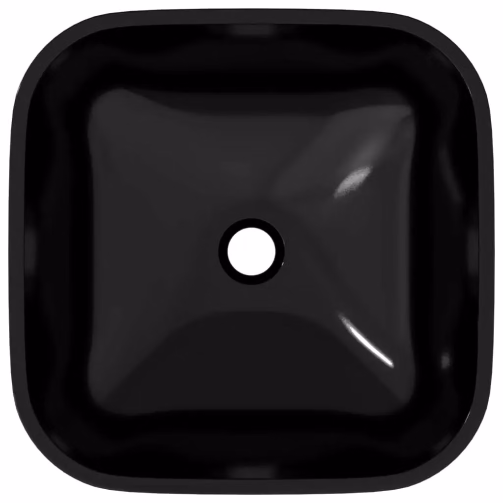 Berkfield Square Glass Countertop Basin in Black, W/D/H: 42 x 42 x 14 cm – 3