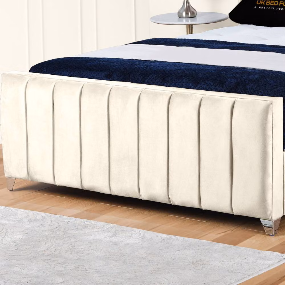 UK Bed Furniture Empire Winged Gas Lift Ottoman Upholstered Bed in Cream Velvet, Super King Size (200 x 200 cm) – 3