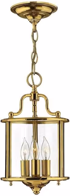 Netlighting Gentry 3 Light Small Ceiling Lantern Pendant in Polished Brass and Glass with E14 Base