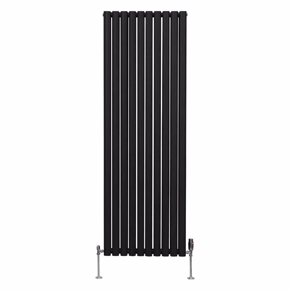 Monstershop Oval Column Radiator with Integrated Valves and Thermostat Head, Black, H: 180 cm, W: 60 cm – 2
