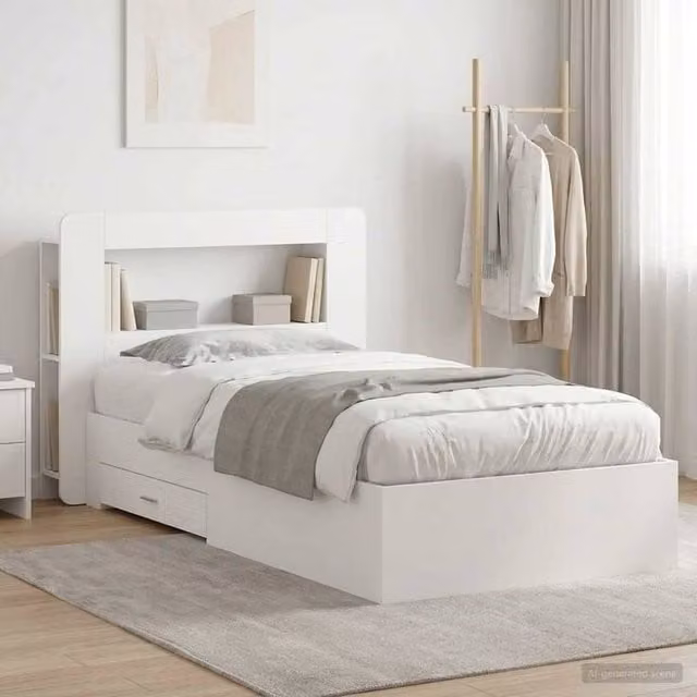 Berkfield Home Modern Bed Frame with Storage Drawers in White, Engineered Wood, W/D/H: 80 x 200 cm – 1