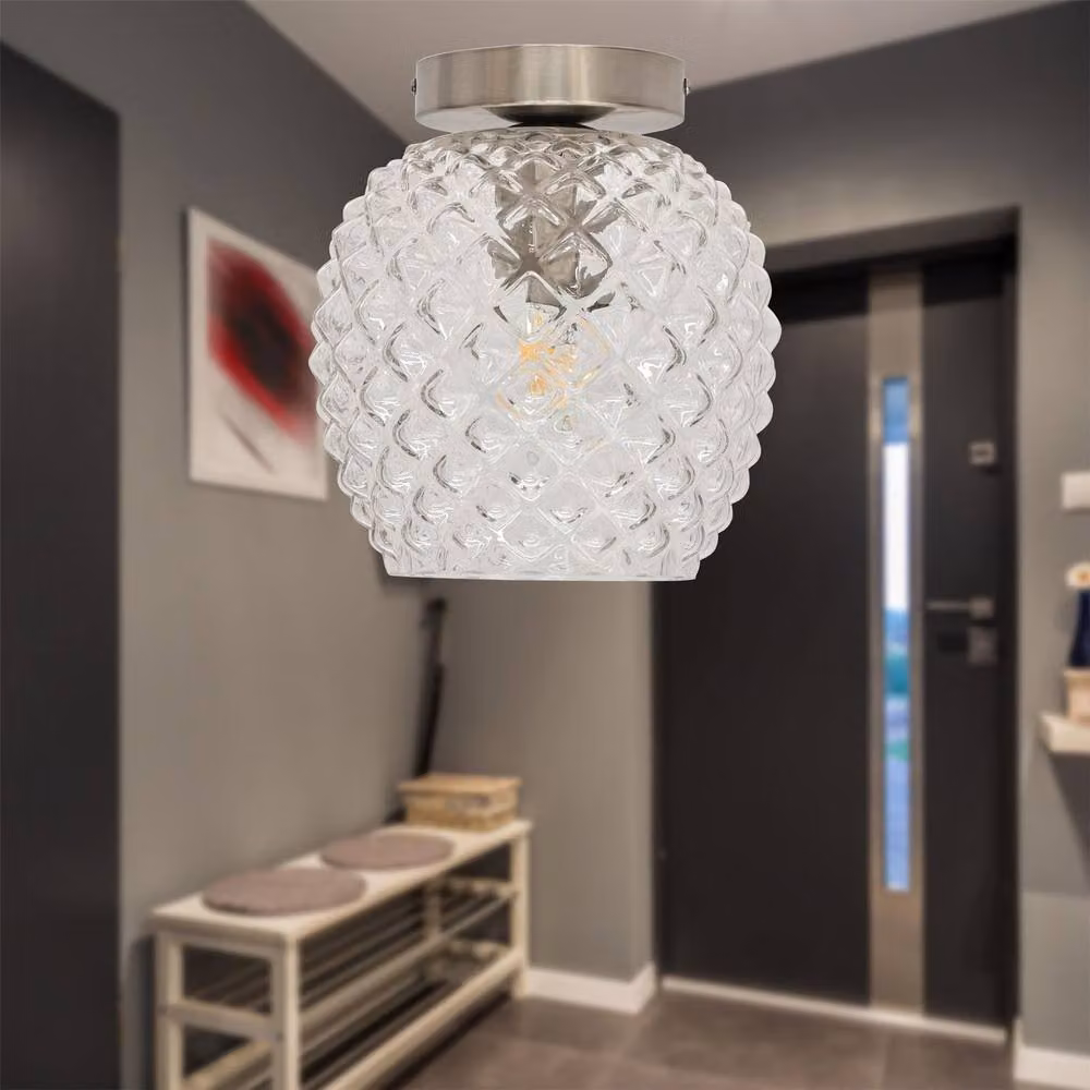 First Choice Lighting Baine Round Ceiling Light Fitting with Transparent Glass and Silver Metal Finish – 2