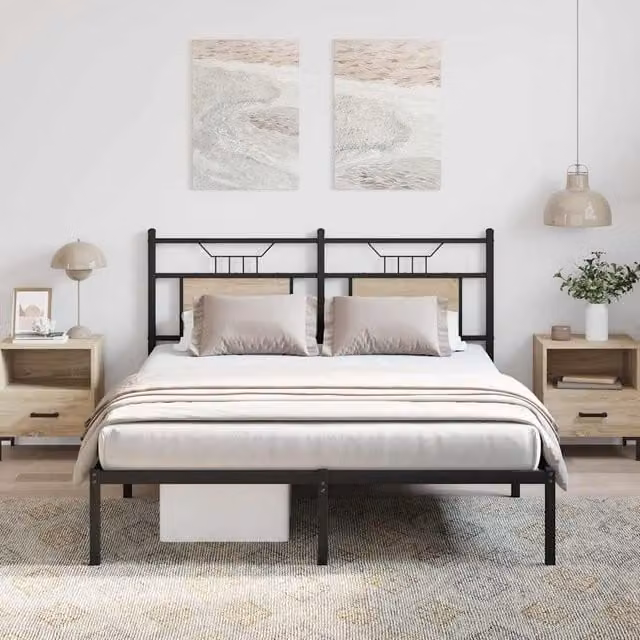 Berkfield Home Sonoma Oak Bed Frame in Brown, W/D/H: 140 x 200 cm