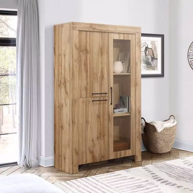 Birlea Compton Modern Oak Display Cabinet with Glass Doors