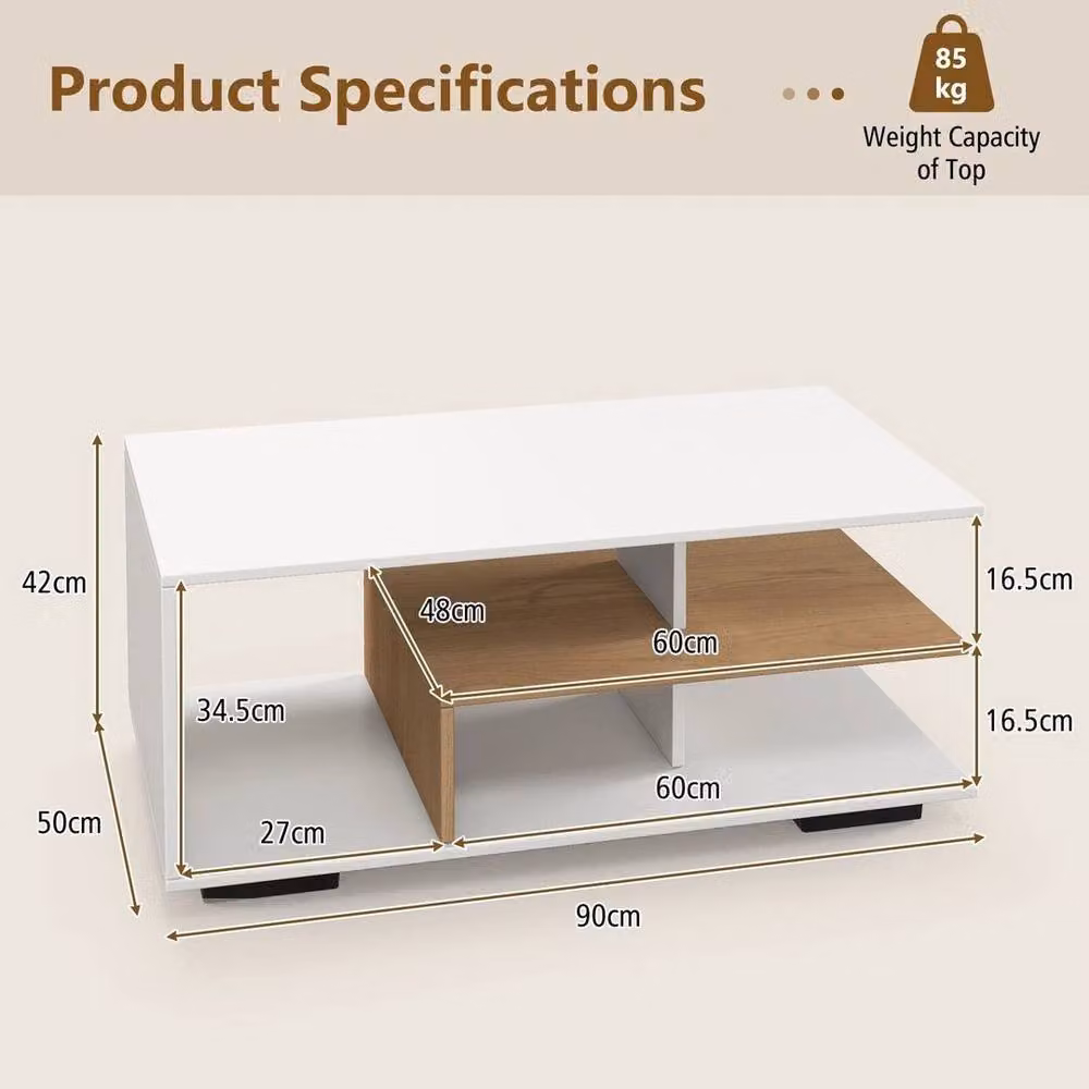 Kelvenix Modern 3-Tier L-Shaped Coffee Table in White – 2
