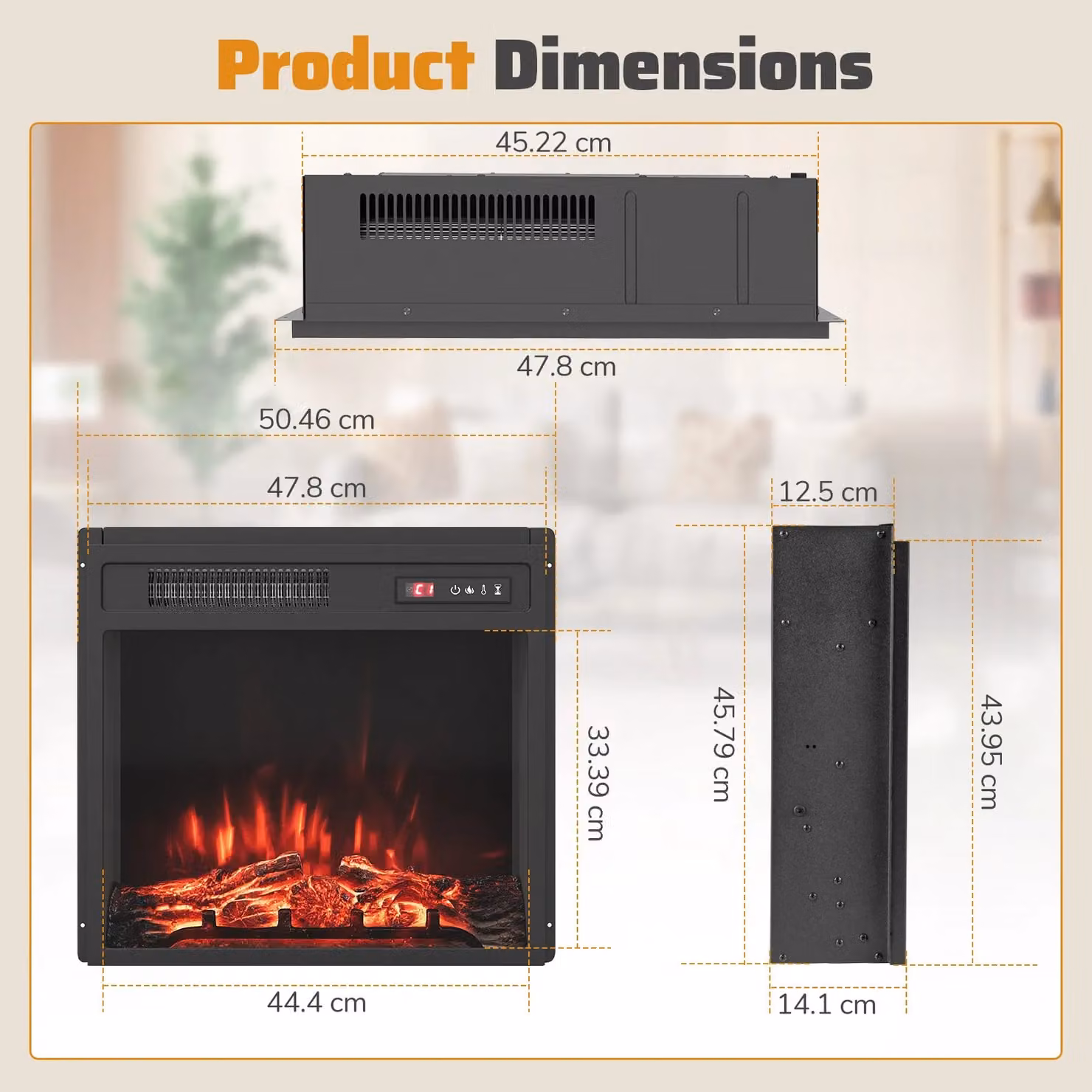 Costway 20 inch Electric Fireplace Insert with 750W/1500W Heater and 9H Timer, Black – 2