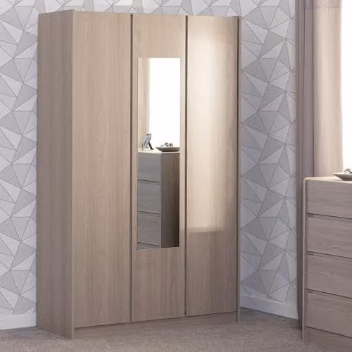 Seconique Paris 3 Door Mirrored Wardrobe in Grey Ash Effect W/D/H: 120 x 50 x 200 cm