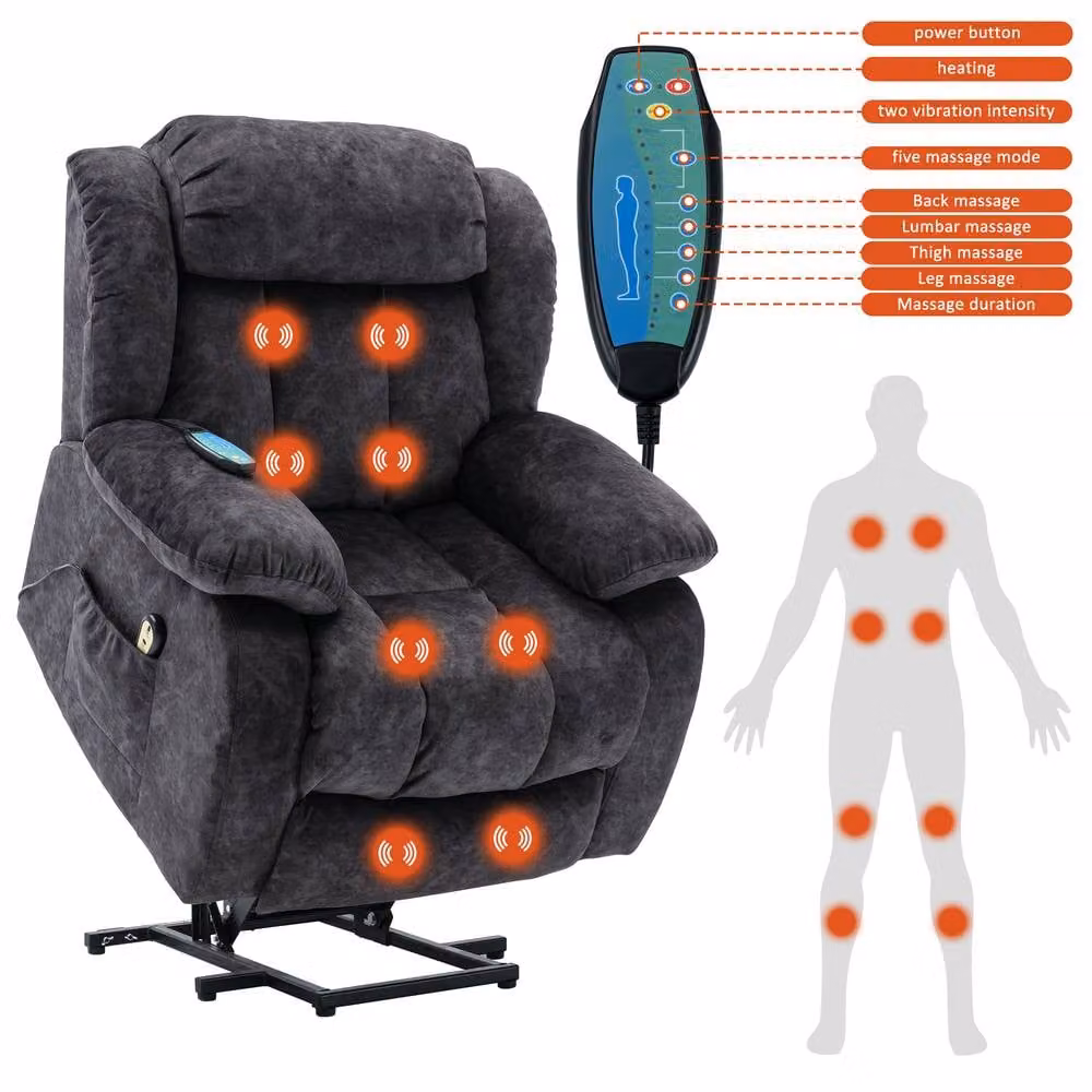 ModernLuxe Grey Velvet Massage Lift Recliner Chair with Heat and Vibration – 2