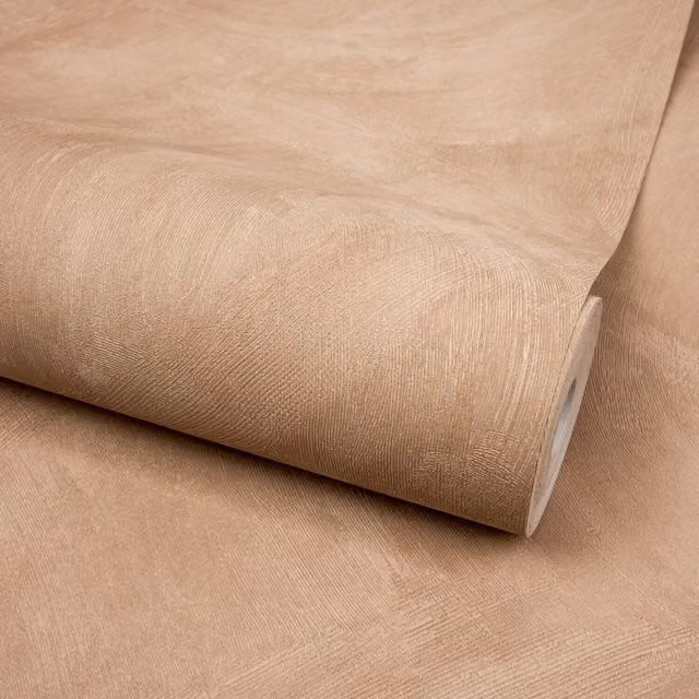 Grandeco Serra Rustic Painted Plaster Effect Textured Wallpaper in Orange and Beige