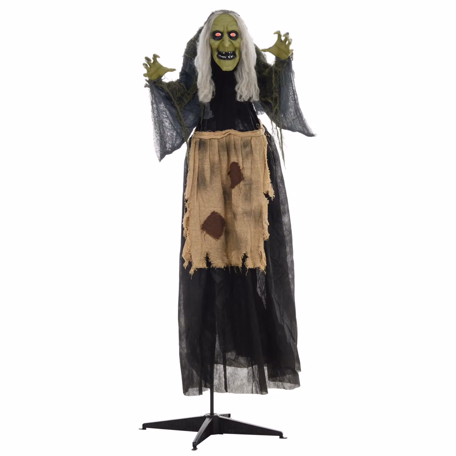 HOMCOM Halloween Witch Animatronic Prop with Sound Activation in Grey and Multicolour – 2