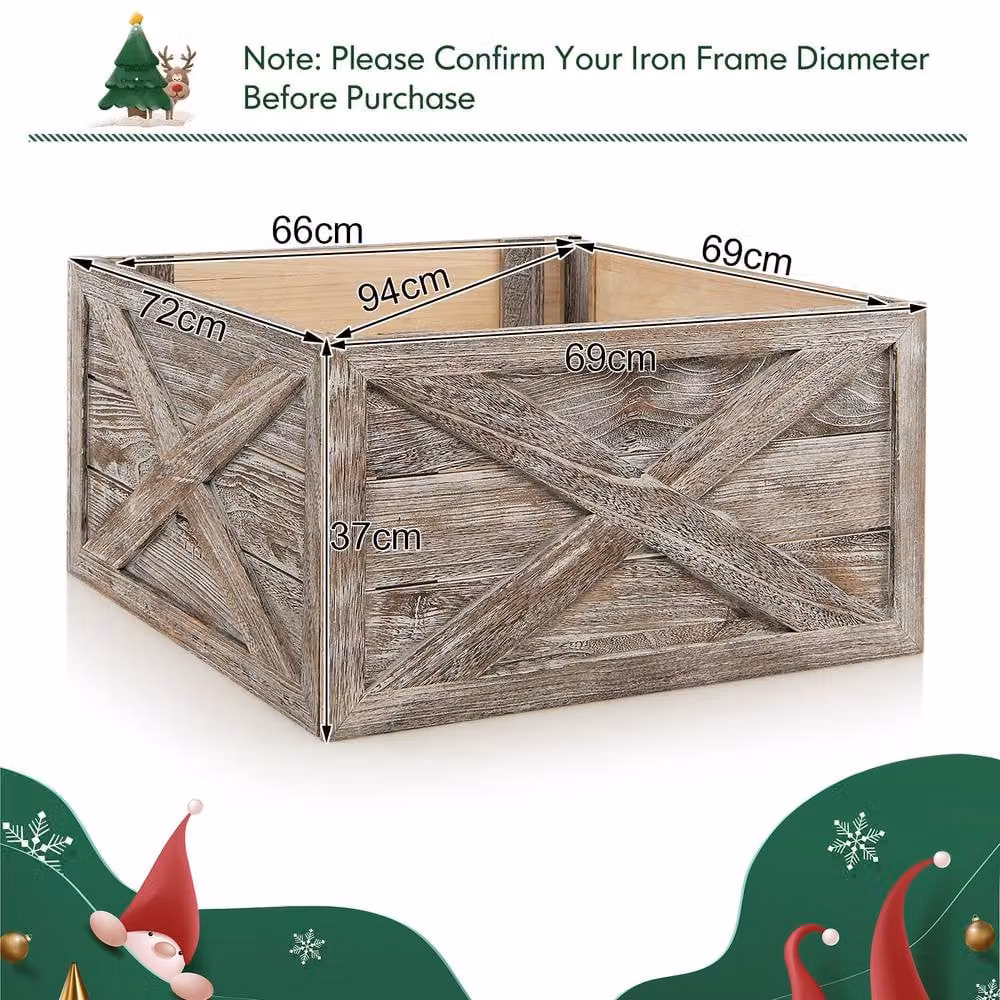 Gymax Solid Wood Vintage Christmas Tree Collar Box in Grey – 2