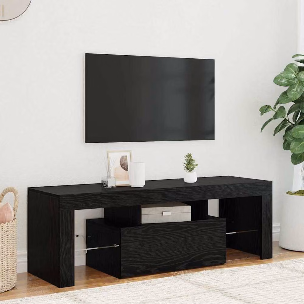 Berkfield Home Black Oak TV Cabinet with LED Lights, W/D/H: 120 x 35 x 40 cm – 2