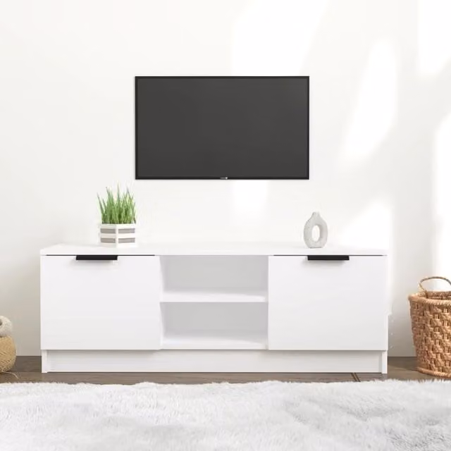 Berkfield Home Modern White Matt TV Cabinet W/D/H: 102 x 35 x 36.5 cm