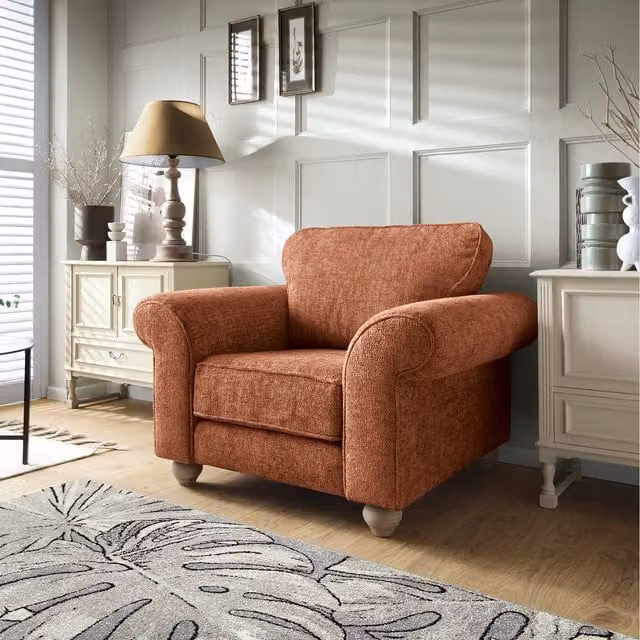 Abakus Direct Ingrid Armchair in Braided Chenille, Burnt Orange