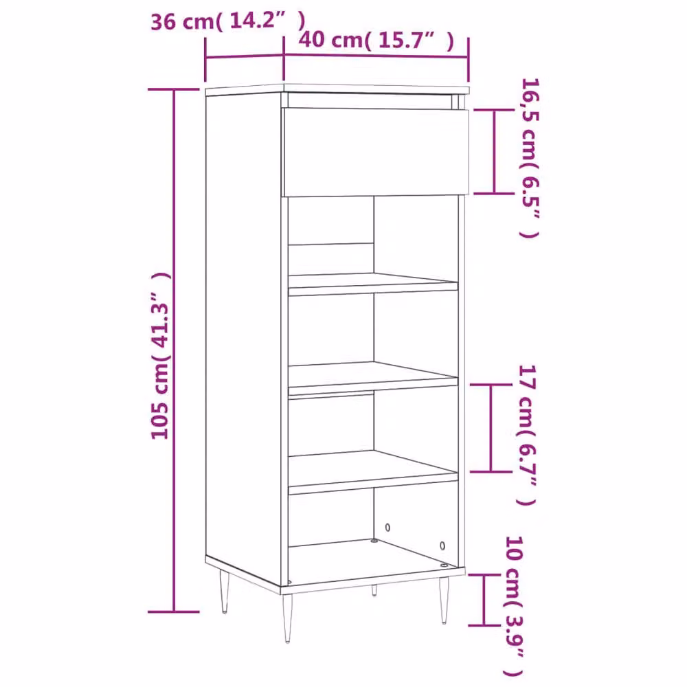Berkfield Home Modern Black Shoe Cabinet with Doors and Open Shelf, W/D/H: 40 x 36 x 105 cm – 4