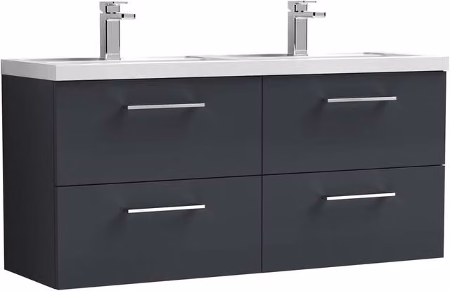 Balterley Level 1200mm Wall Hung 4 Drawer Unit with 2 Polymarble Basins in Dark Grey – 1
