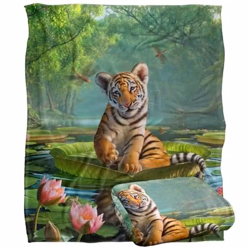 JQ Licensing Jlo Baby Tiger and Lilies Silky Touch Super Soft Throw Blanket, White and Multicolour, W: 152 cm, D: 127 cm – 1