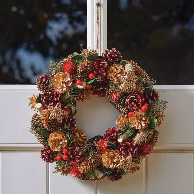 mysmartbuy Rustic Christmas Wreath, Green and Multicolour, Diameter: 36 cm