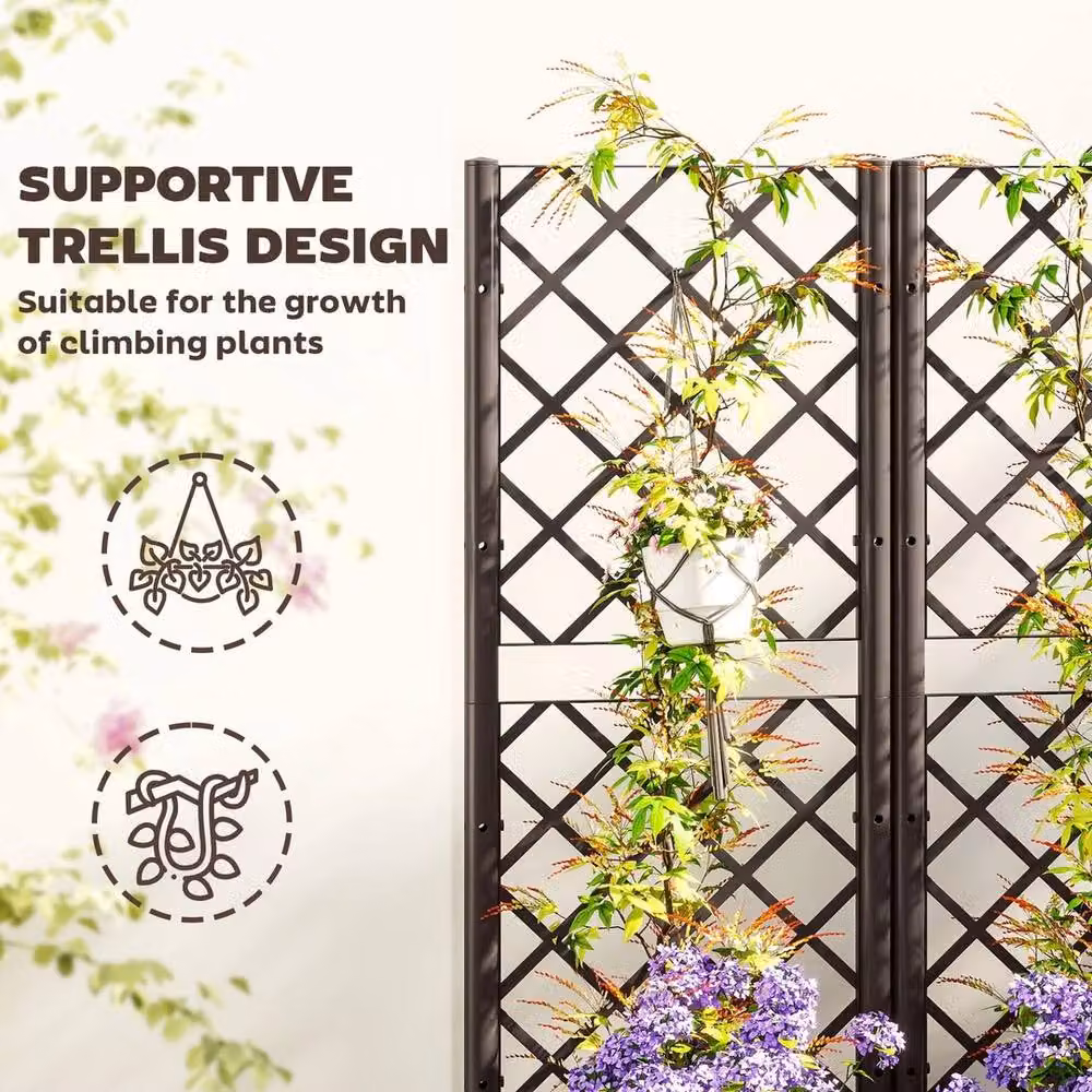 NESTLUNE Brown Plastic Vegetable Planter Box with Trellis, W/D/H: 123 x 80 x 40 cm – 5