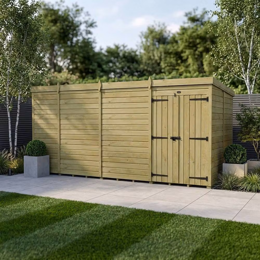 Buttercup Farm Brown Timber Pent Garden Shed with Double Doors, W: 305 cm, D: 305 cm, H: 210 cm – 2