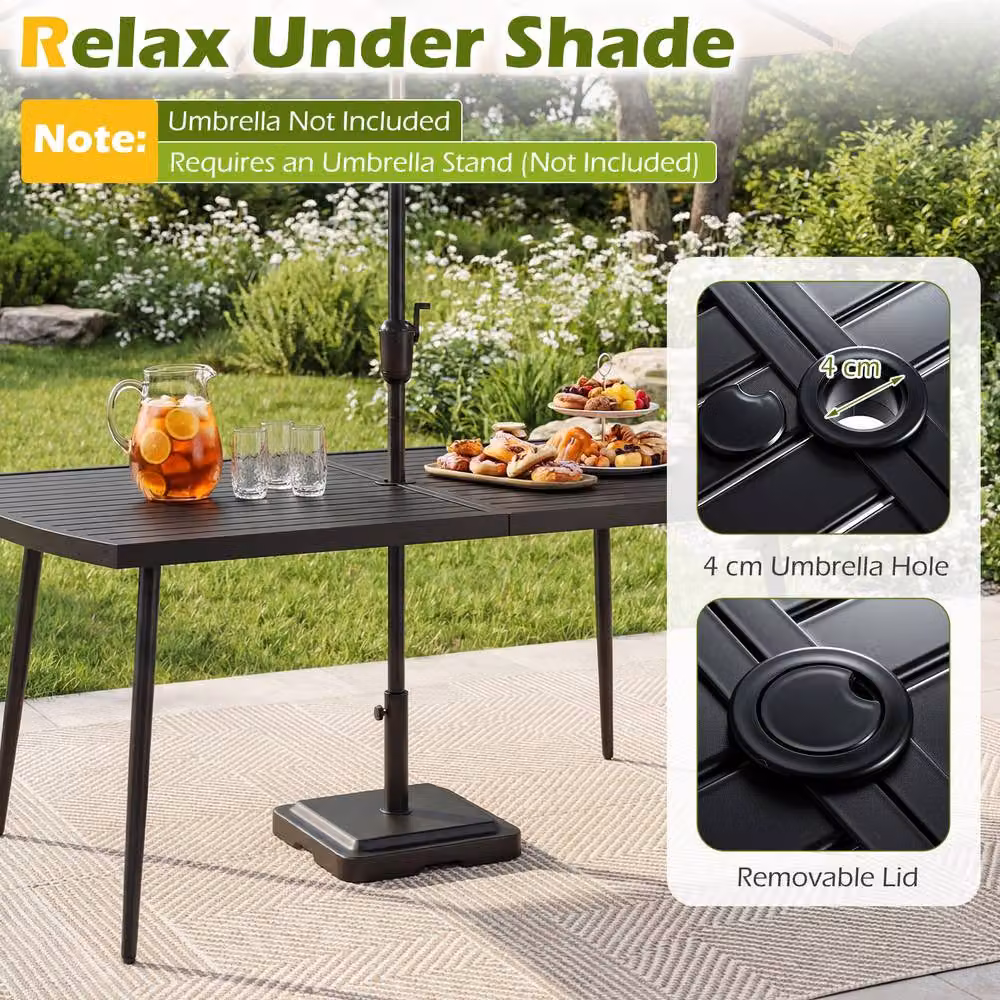 Gymax Black Rectangular Outdoor Bistro Dining Table with Umbrella Hole and Extendable Feature – 4