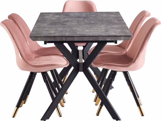 Life Interiors Sofia Blaze LUX Extendable Dining Set with 6 Pink Faux Leather Chairs and Gold Metal Accents