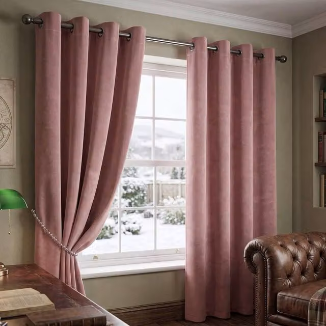 Luxury Living Pink Velvet Thermal Blackout Eyelet Curtains, Pair, Width: 168 cm, Drop: 229 cm