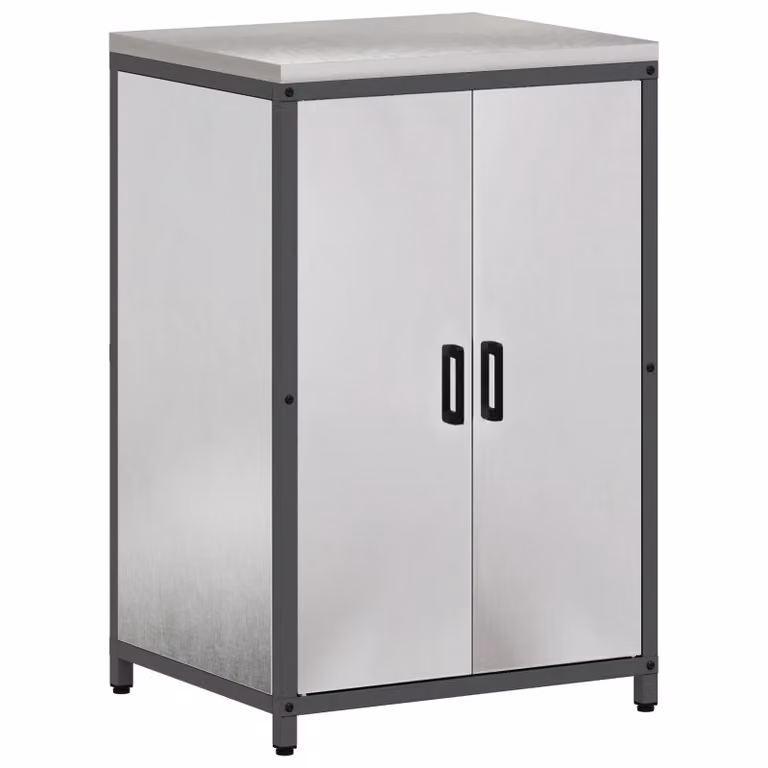 Berkfield Home Modern Silver Stainless Steel Kitchen Storage Cabinet with Internal Shelves and Hinged Doors