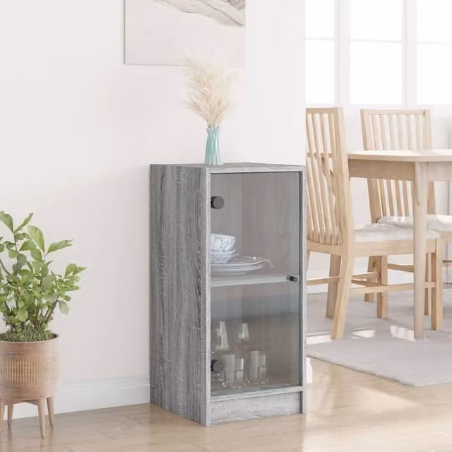 Berkfield Home Side Cabinet with Glass Doors in Grey Sonoma, W/D/H: 35 x 37 x 75.5 cm – 1