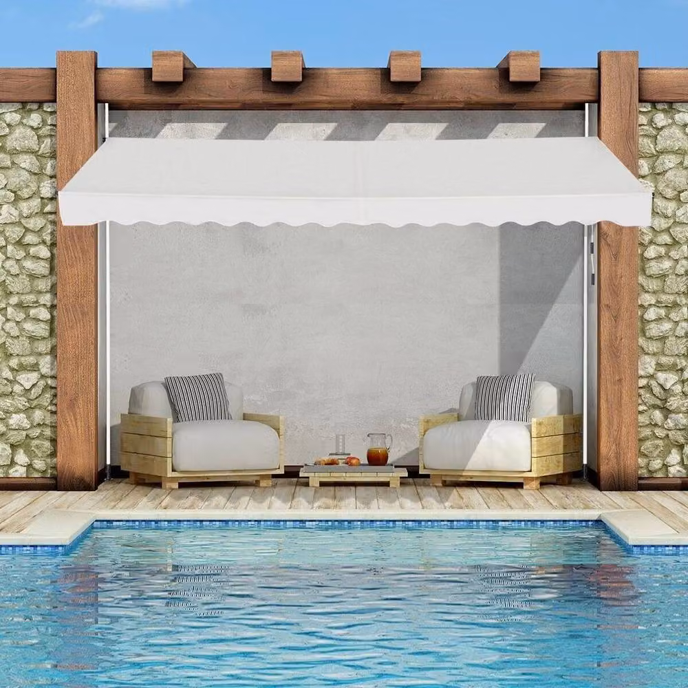 Kelvenix Retractable Wall-Mounted Sun Shade Awning in Beige and White with Aluminium Frame and Crank Mechanism – 2