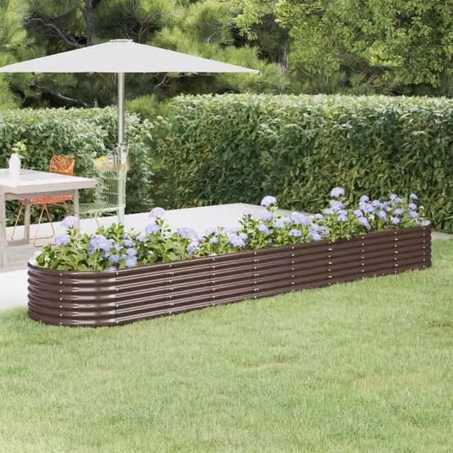 Berkfield Home Garden Powder-coated Steel Raised Bed in Brown, W/D/H: 368 x 80 x 36 cm