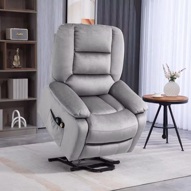 HOMCOM Grey Fabric Recliner Chair with Vibration Massage, Heat and Powered Lift Assist