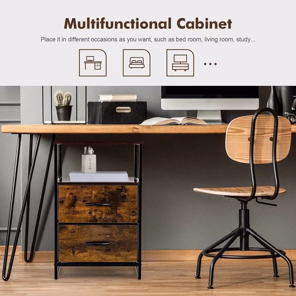 SPETLEK 2-Drawer Industrial Storage Cabinet and Dresser Organizer in Brown Metal – 7