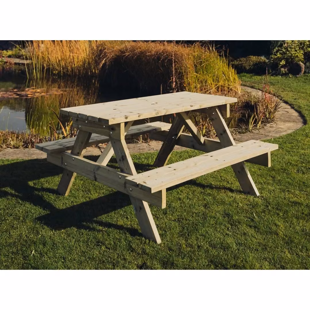 Churnet Valley Garden Furniture Ltd Classic Wooden Picnic Table in Brown, W: 143.5 cm, D: 143.5 cm, H: 76 cm – 4