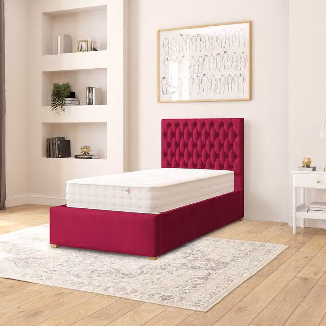 Aspire Monroe Single Ottoman Storage Bed in Berry Plush Velvet Fabric