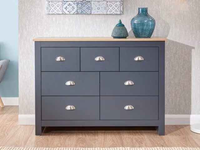 GFW Lancaster 7 Drawer Merchant Chest of Drawers in Blue and Oak – 2