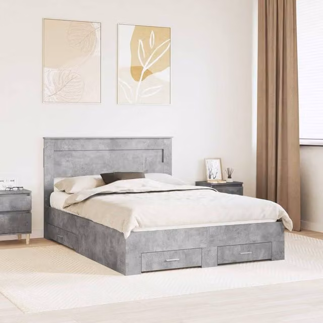 Berkfield Home Modern Bed Frame with Drawers in Grey Engineered Wood, W/D/H: 140 x 190 cm