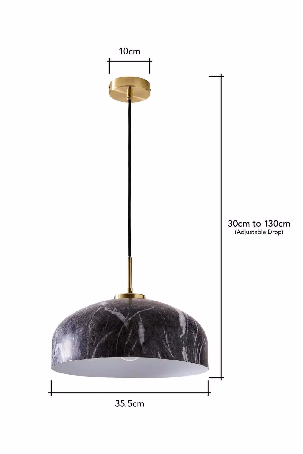 BHS Lighting Java Minimalist Marble and Metal Suspended Dome Pendant Ceiling Light in Black – 2