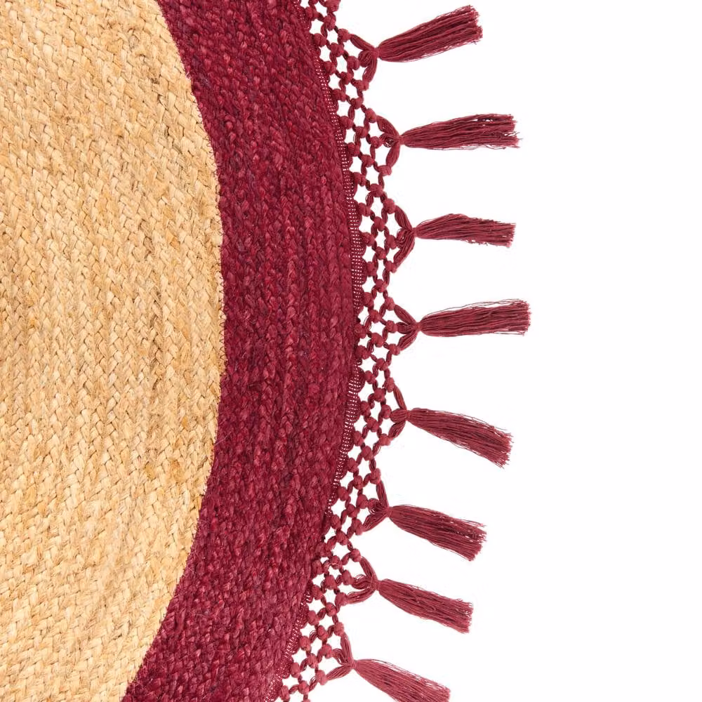 Wyld and Coco Round Jute and Cotton Braided Boho Rug in Beige and Red with Spiral Design, Diameter: 200 cm – 3