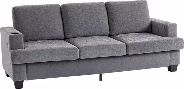 HOMCOM 3 Seater Grey Fabric Sofa with USB Charging Ports, Cup Holders and Removable Covers