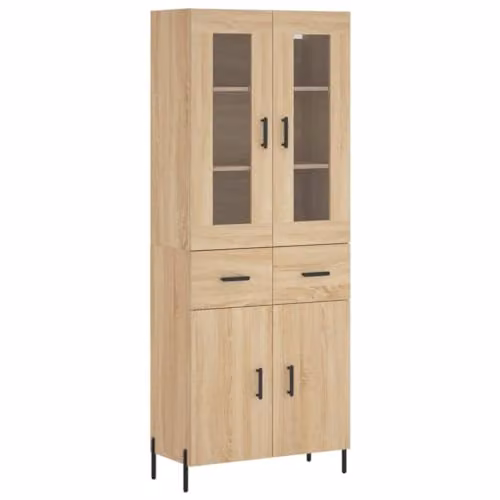 vidaXL Modern Sonoma Oak Highboard Sideboard with Metal Feet, Brown Storage Cabinet for Living Room, W/D/H: 180.0 x 34.0 x 31.5 cm