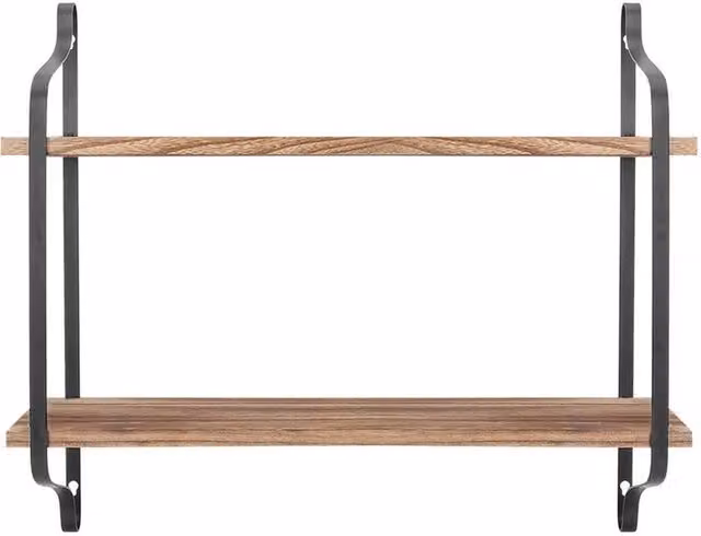 FLAVORA Industrial Wall Mounted Shelf in Black and Pine Wood, W: 60 cm, D: 15 cm