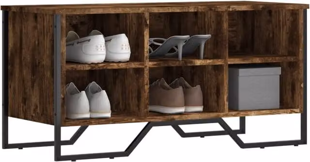 Berkfield Home Industrial Shoe Cabinet in Smoked Oak with Integrated Seat, W/D/H: 90 x 38 x 45.5 cm – 1