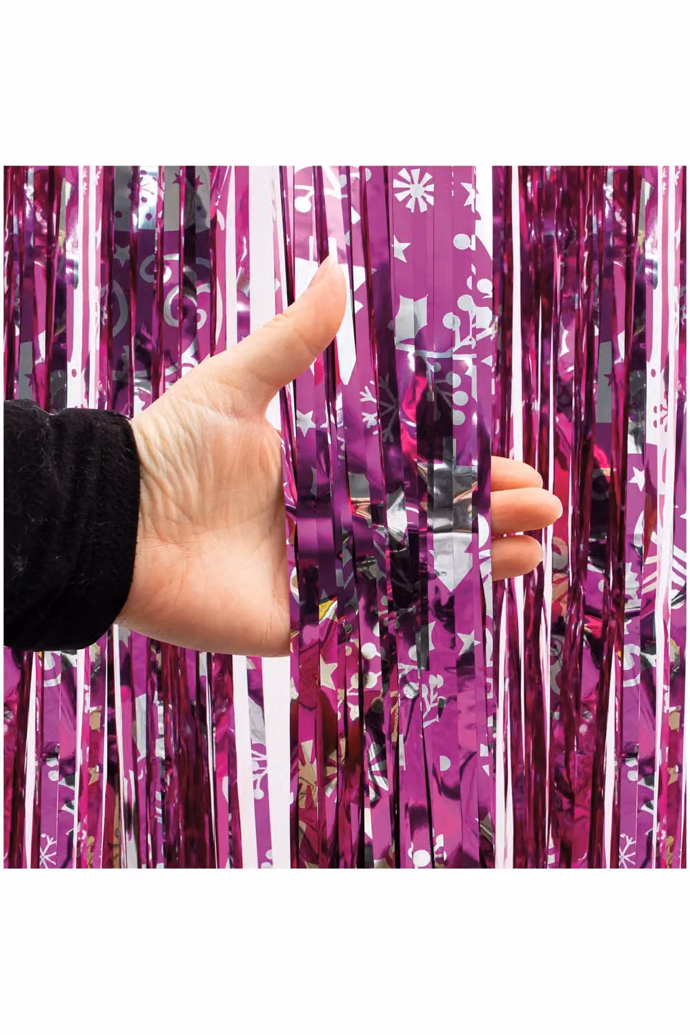 Netagon Pink Shimmer Tinsel Curtain with Reindeer and Christmas Tree Design, W: 100 cm, H: 250 cm – 6