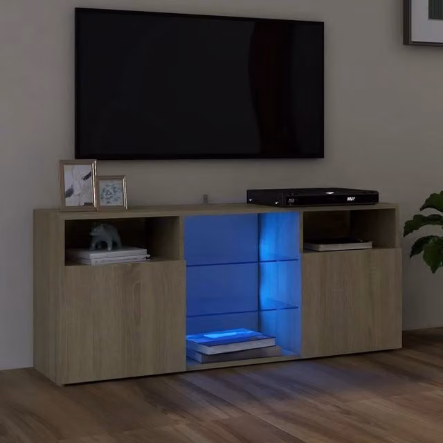 Berkfield Home Modern TV Cabinet with LED Lights in Sonoma Oak Brown, W/D/H: 120 x 30 x 50 cm – 1