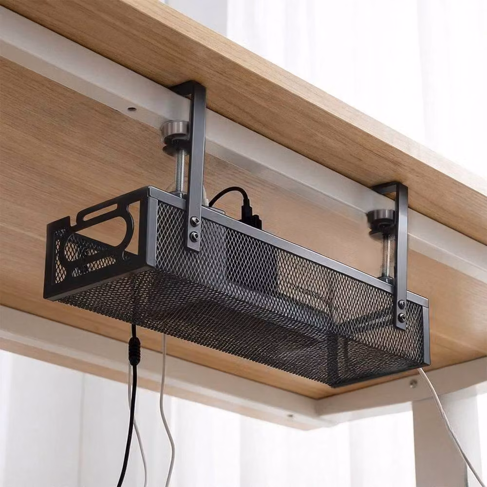 PAWNORA Black Metal Under Desk Cable Management Tray No-Drill – 3