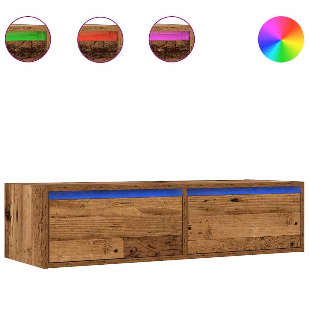 Berkfield Home TV Cabinet with LED Lights in Brown Old Wood, W: 100 cm, D: 35.5 cm, H: 25 cm – 2