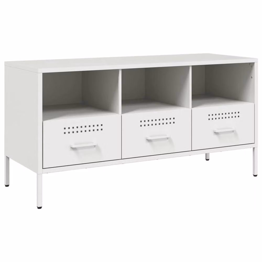 Berkfield Home White Steel TV Cabinet W: 100.5 cm, D: 39 cm, H: 50.5 cm – 3