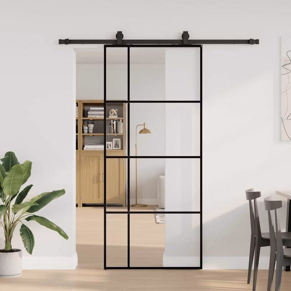 Berkfield Home Modern Sliding Glass Door with Hardware Set in Black, W: 90 cm, H: 205 cm – 2
