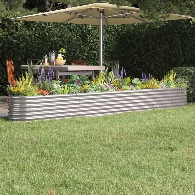 Berkfield Home Garden Powder-coated Steel Raised Bed in Silver, W/D/H: 332 x 40 x 36 cm